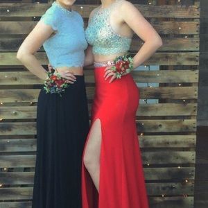 Red two-piece slit prom/homecoming dress